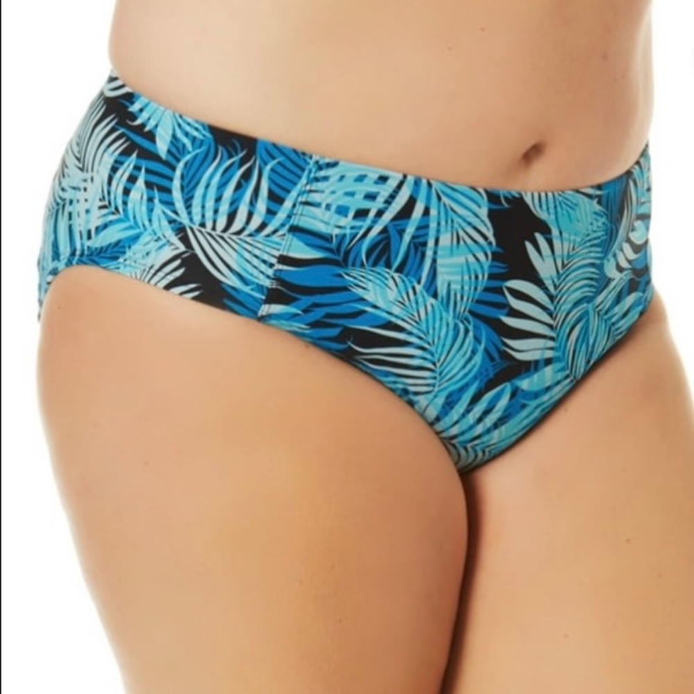 Blue Palm Leaves Seamed Swim Bottom